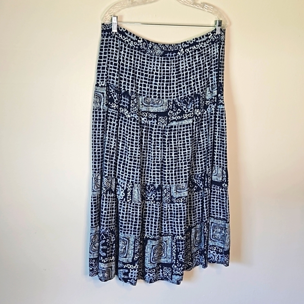 Chaus Blue White Long Prairie Skirt